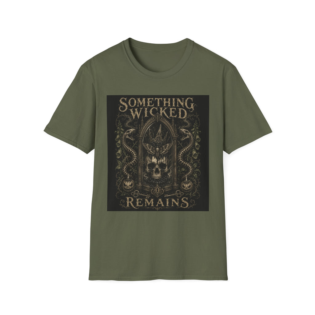 T-Shirt — "Something Wicked Remains" Gothic Skull Vintage Graphic