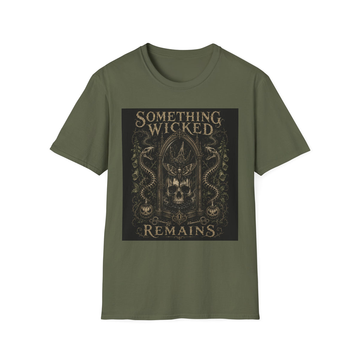 T-Shirt — "Something Wicked Remains" Gothic Skull Vintage Graphic