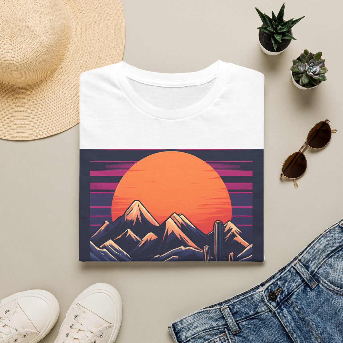 Sunset Mountains T-Shirt — Retro Desert Sunset Graphic Tee