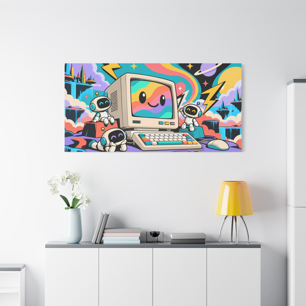 Wall Art | Retro Computer | Cute Robots & Rainbow CRT Print