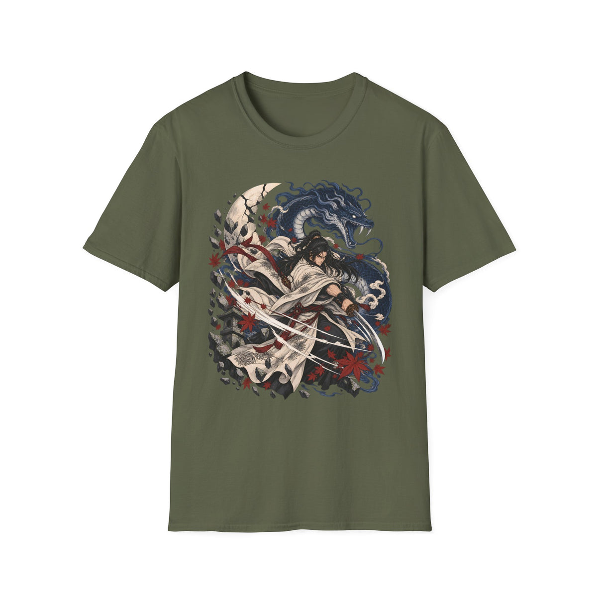 Samurai of the Dragon | Japanese Anime Warrior & Serpent Illustration T Shirt