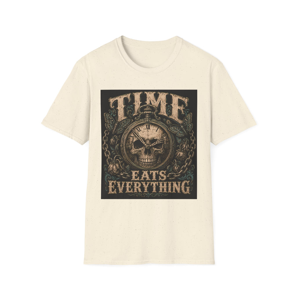 TIME Eats Everything T-Shirt — Vintage Clock & Skull Graphic Tee
