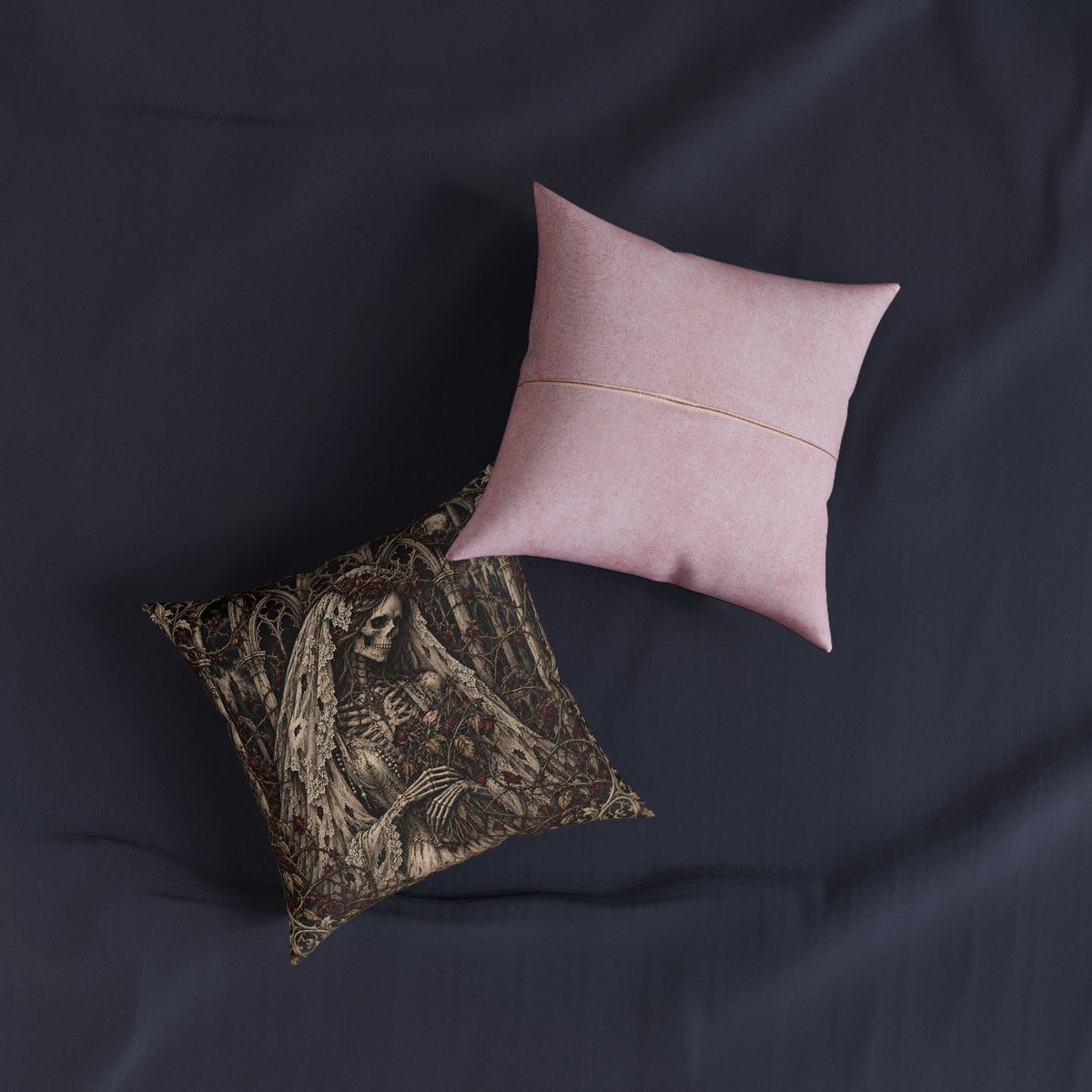 Gothic Skeleton Bride Cushion, Filled Decorative Sofa Pillow