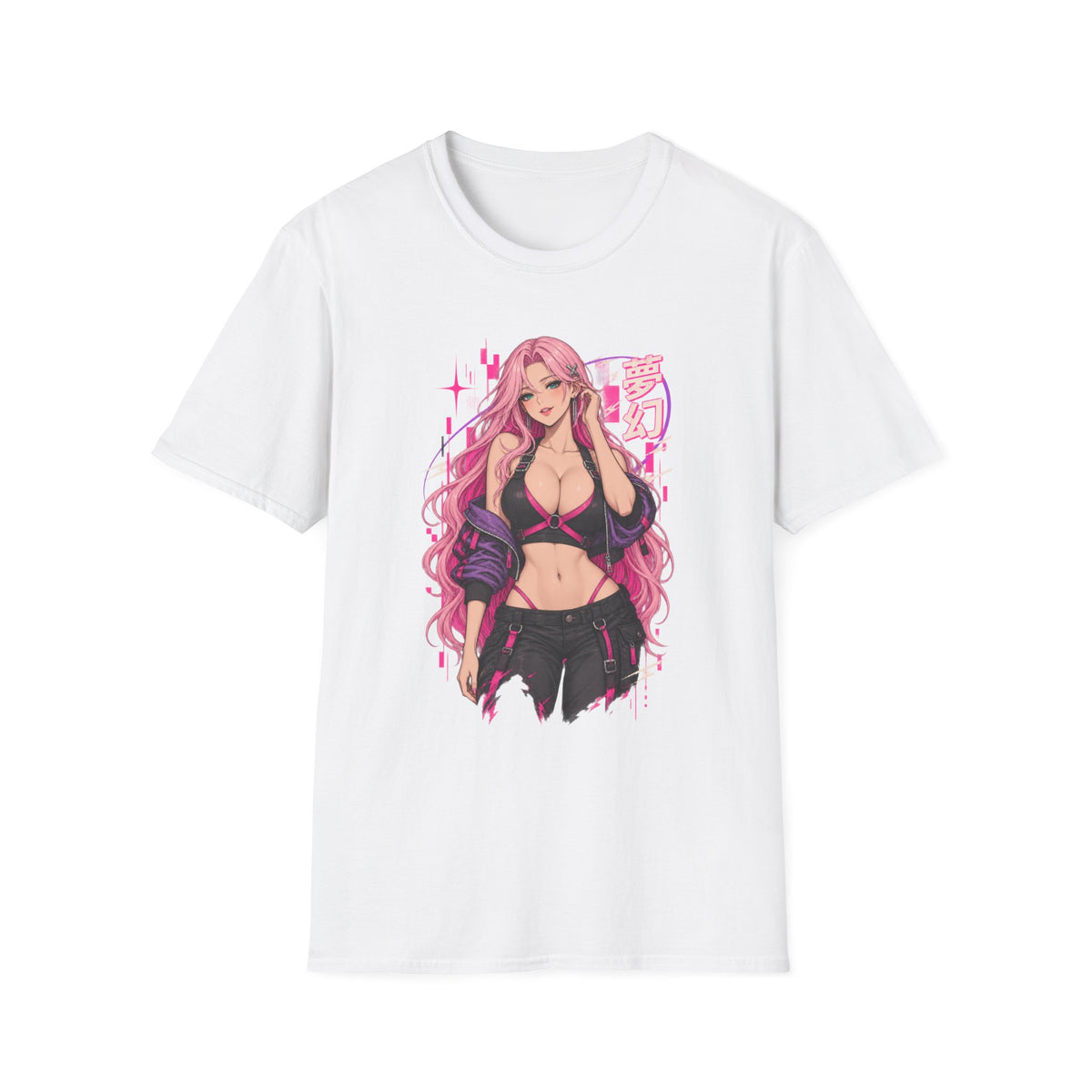 Cherry | Sexy Anime Pin Up Girl Pink Hair Waifu Cyberpunk T-Shirt