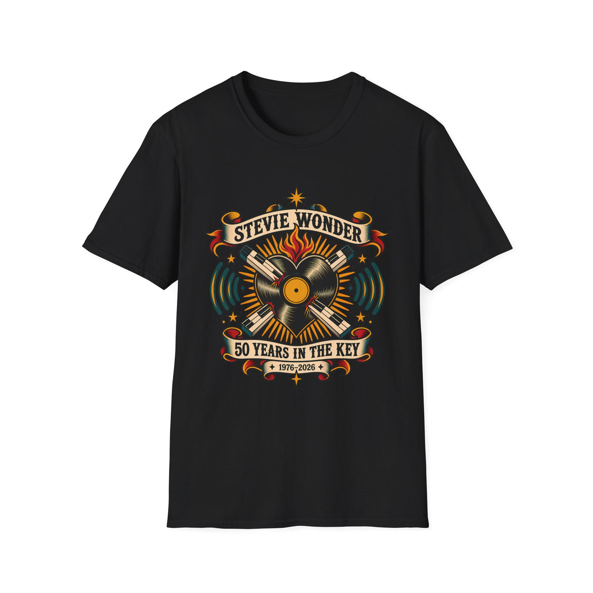 Stevie Wonder Vintage Record Tee - "50 Years in the Key" Graphic T-Shirt