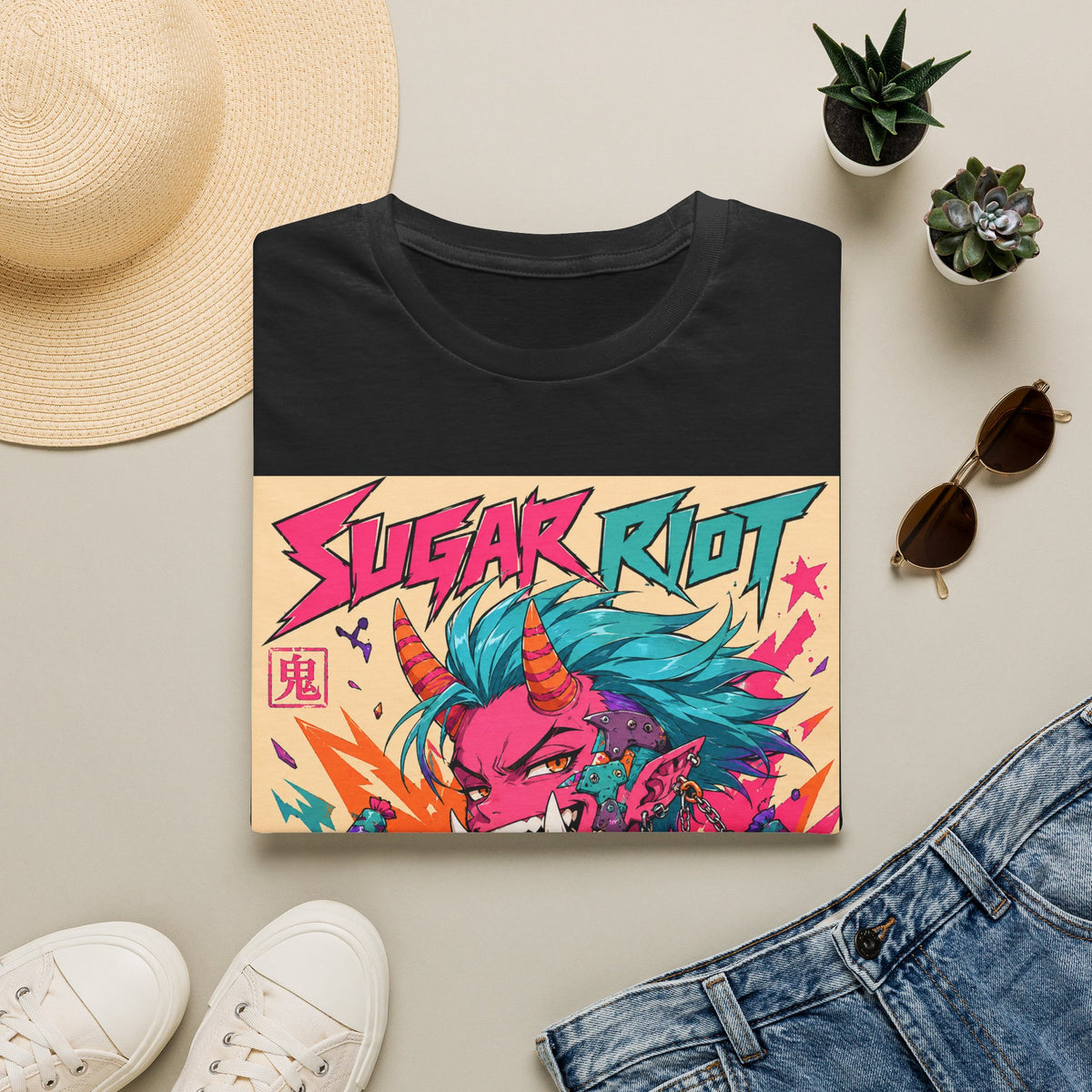 Sugar Riot Demon Anime T-Shirt — Neon Retro Punk Graphic Tee
