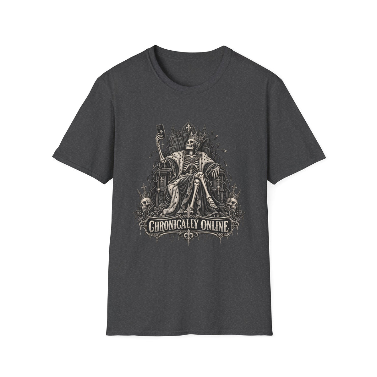 Chronically Online | Gothic Skeleton Throne Graphic Tee