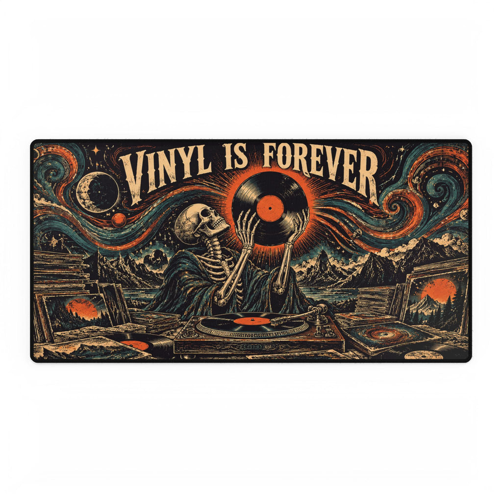 Mouse Pad | Vinyl Is Forever | Retro Skeleton Record Player Desk Mat