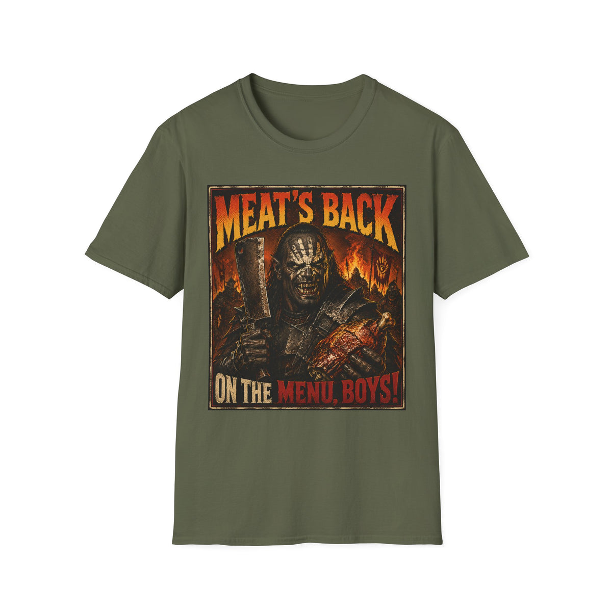 Meat’s Back Horror Graphic T-Shirt — ‘Meat’s Back on the Menu Boys’ Retro Slayer Tee