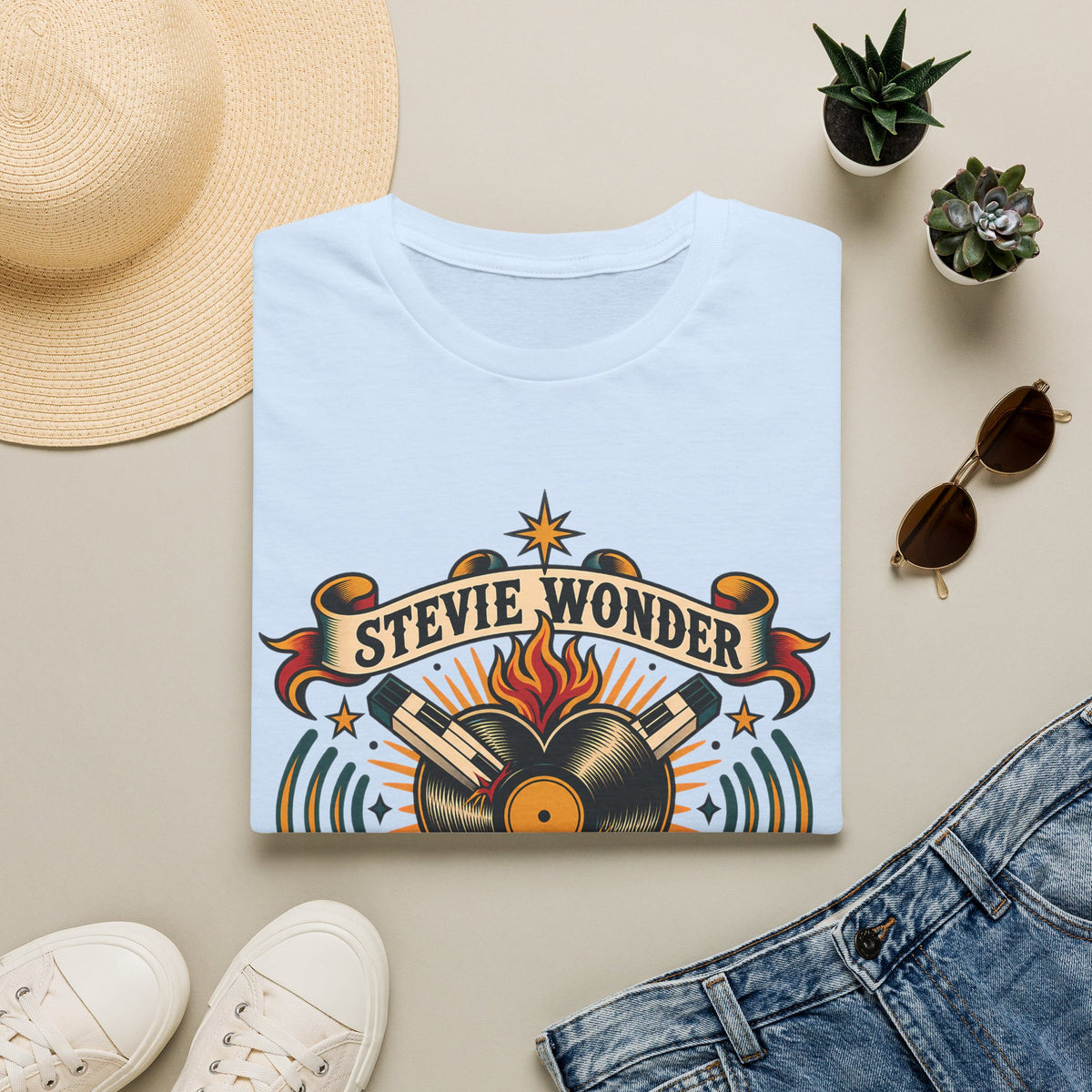 Stevie Wonder Vintage Record Tee - "50 Years in the Key" Graphic T-Shirt