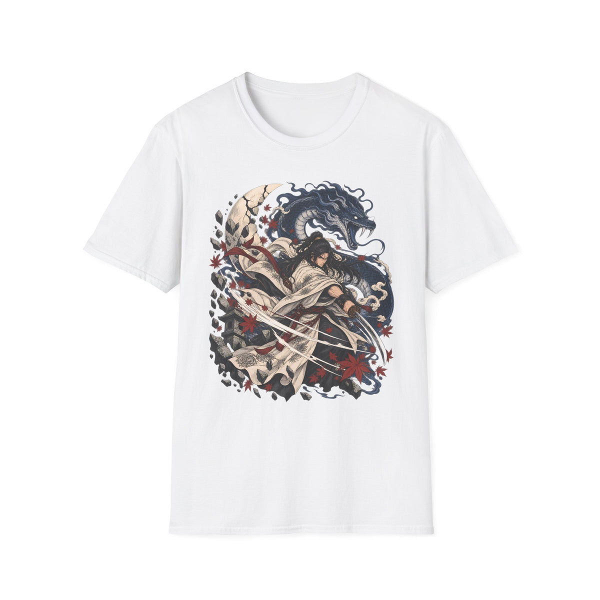 Samurai of the Dragon | Japanese Anime Warrior & Serpent Illustration T Shirt