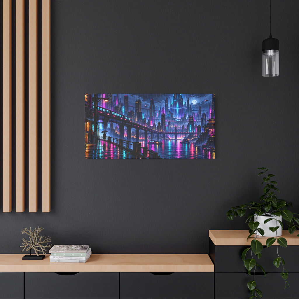 Pixel City Skyline Night