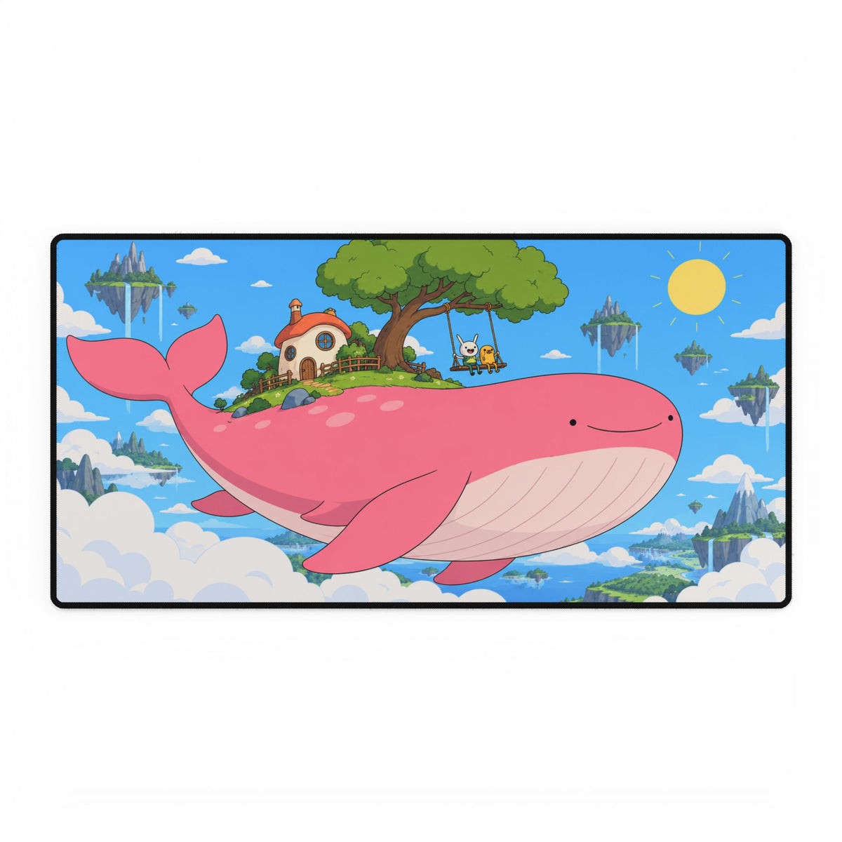 Mouse Mat | Pink Whale Floating Island | Cute Fantasy Gaming & Office Desk Mat