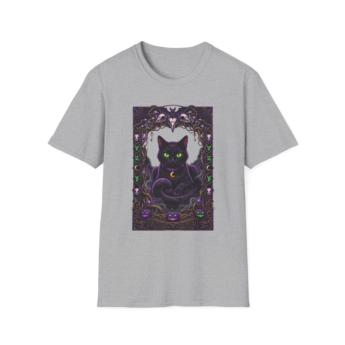 Mystic Green-Eyed Cat Tee - Gothic Occult Cat Graphic T-Shirt