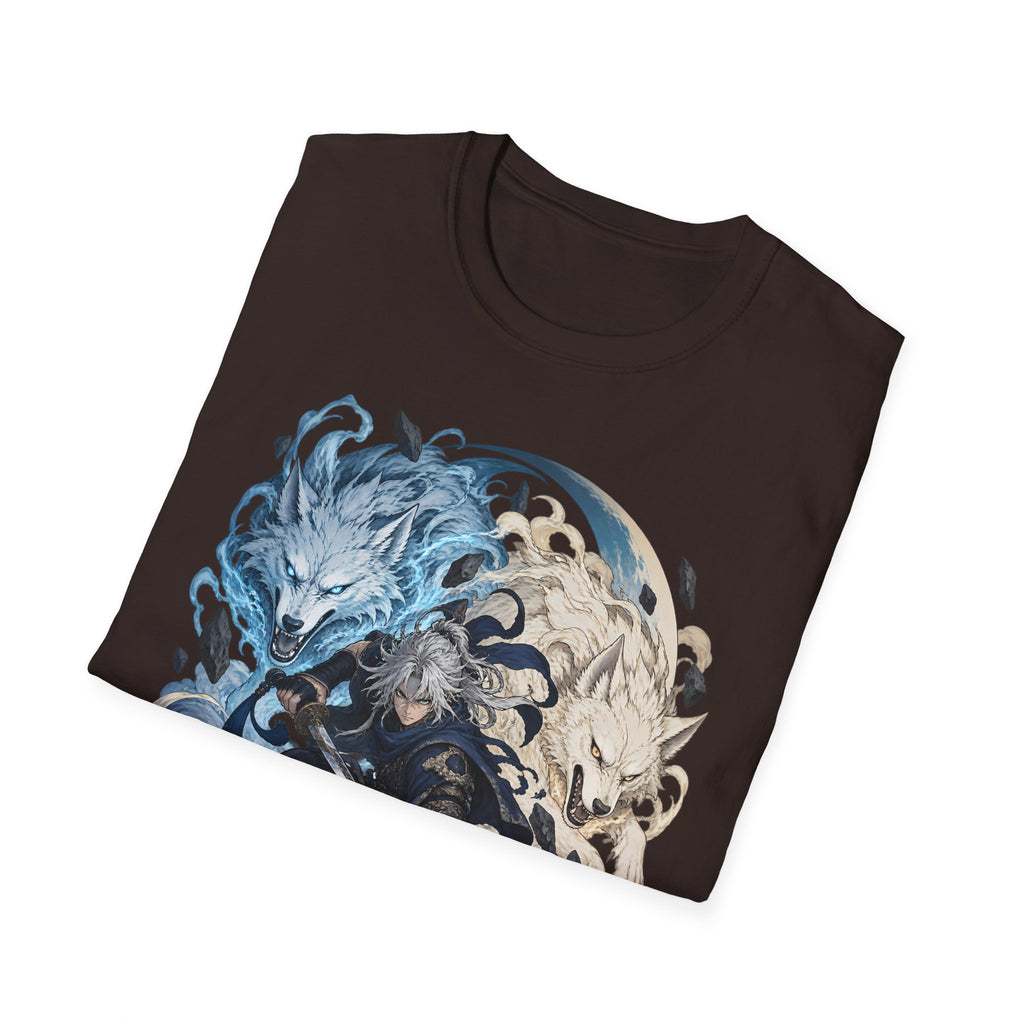 Wolf Spirit T-Shirt | Japanese Samurai | Yin Yang Blue & White Wolves Graphic Tee