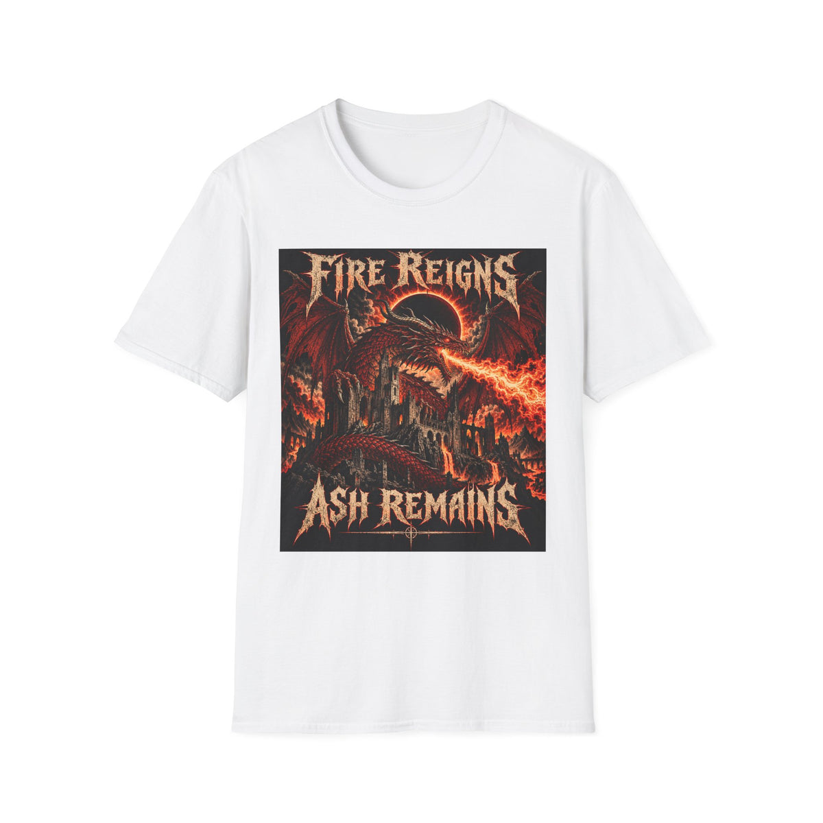 Fire Reigns Ash Remains T-Shirt — Dragon Flames Heavy Metal Graphic Tee
