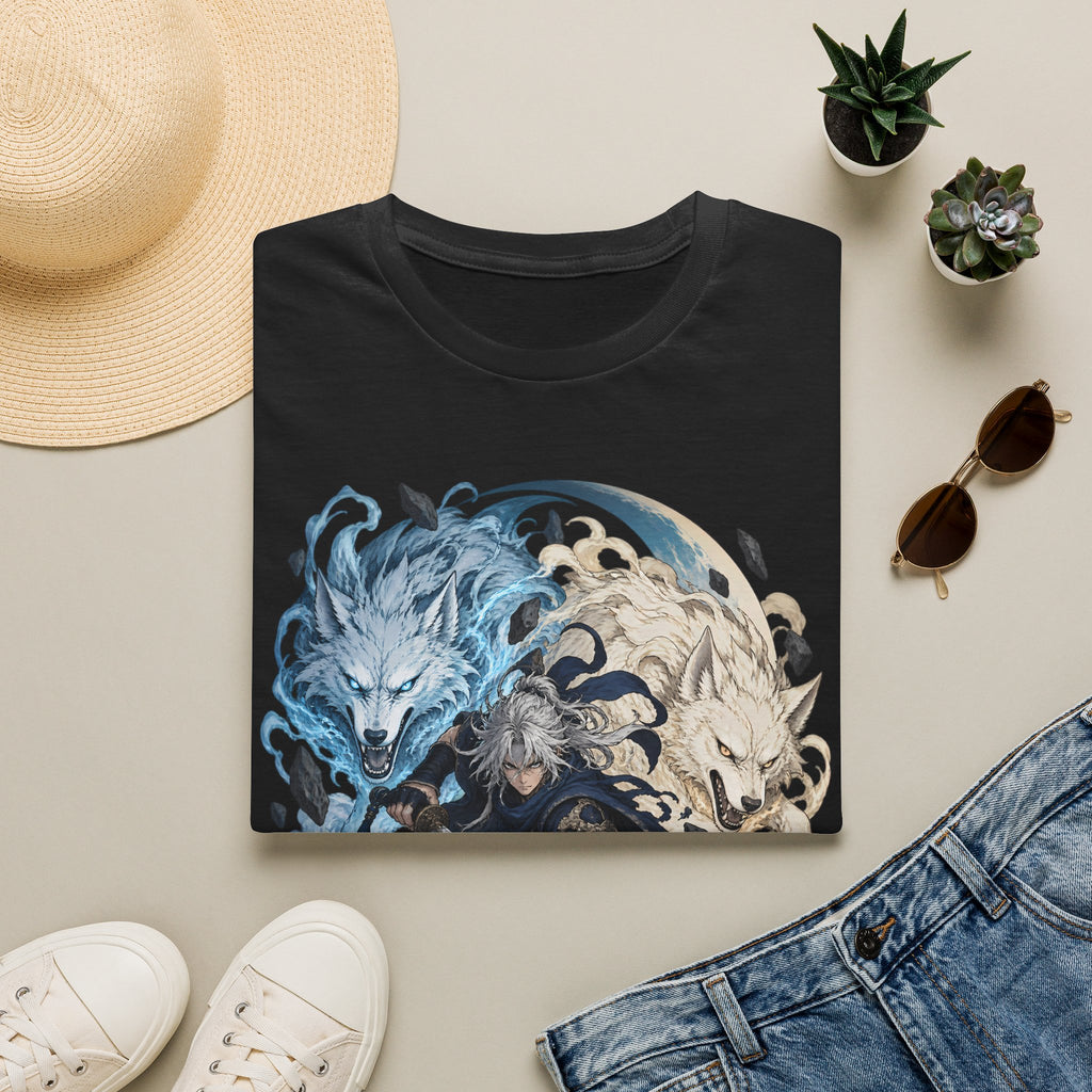 Wolf Spirit T-Shirt | Japanese Samurai | Yin Yang Blue & White Wolves Graphic Tee