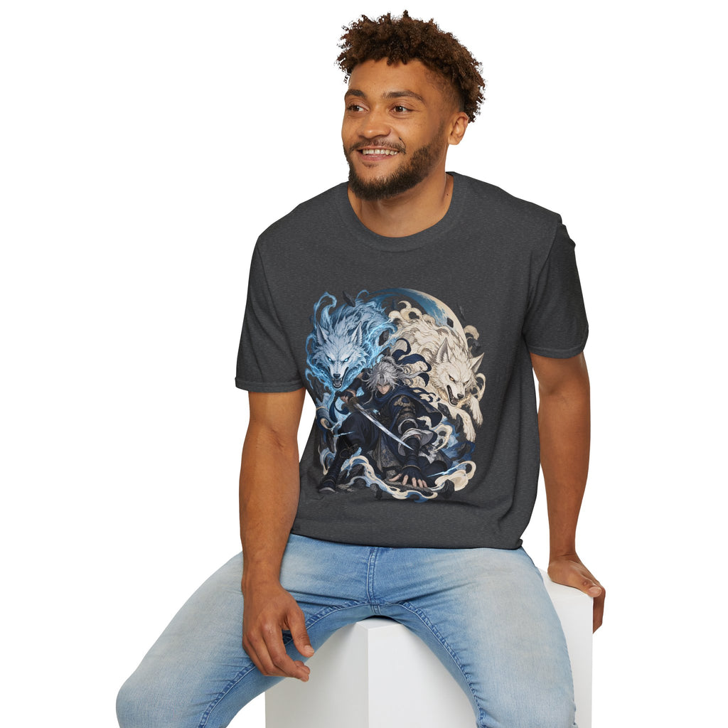 Wolf Spirit T-Shirt | Japanese Samurai | Yin Yang Blue & White Wolves Graphic Tee