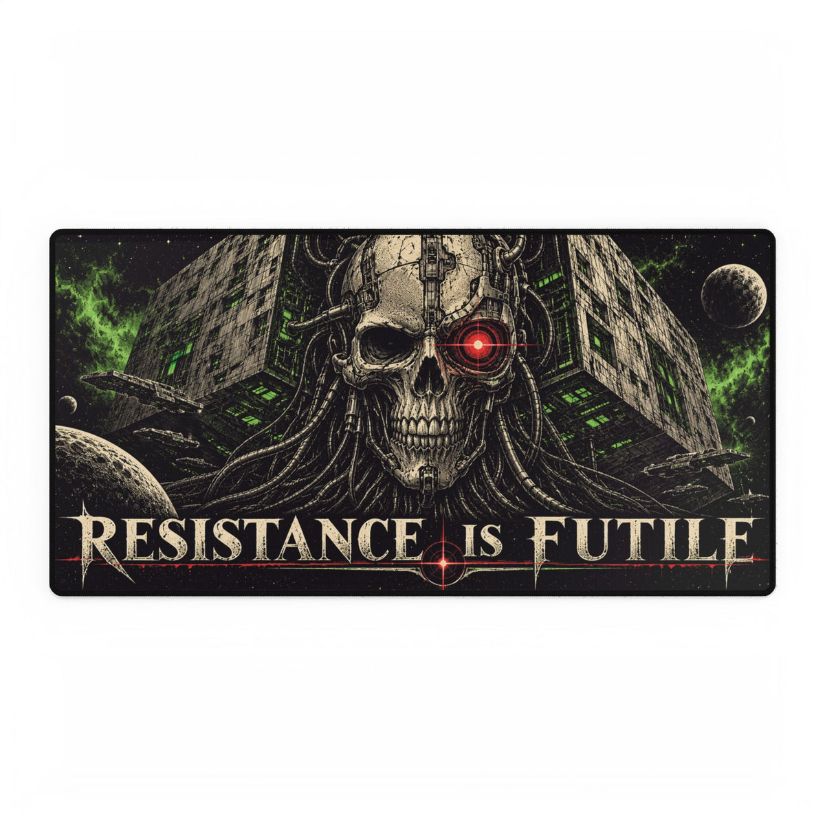 Resistance Is Futile Cyber Skull Gaming Desk Mat