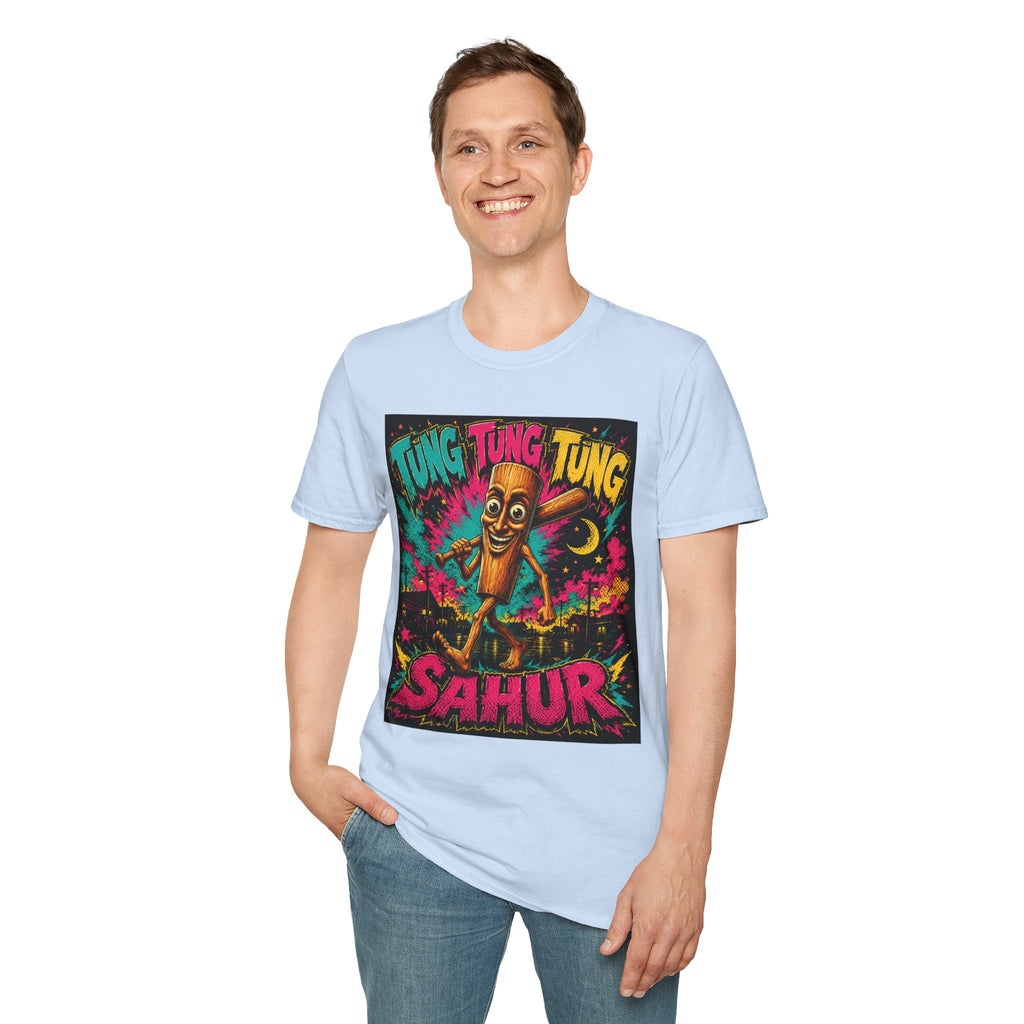 T-Shirt — Colorful 'Tung Tung Tung' Cartoon Log Design (Sahur)