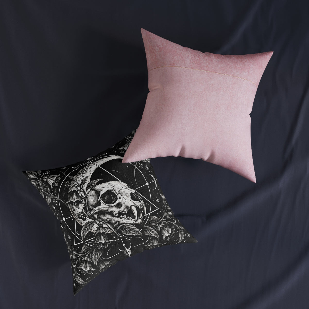 Cat Skull Gothic Moon Botanical Cushion | Decorative Sofa Pillow