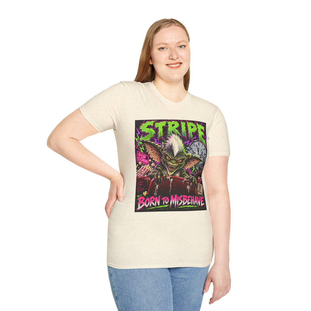 Stripe Gremlin T‑Shirt — 'Born to Misbehave' Retro Horror Graphic Tee