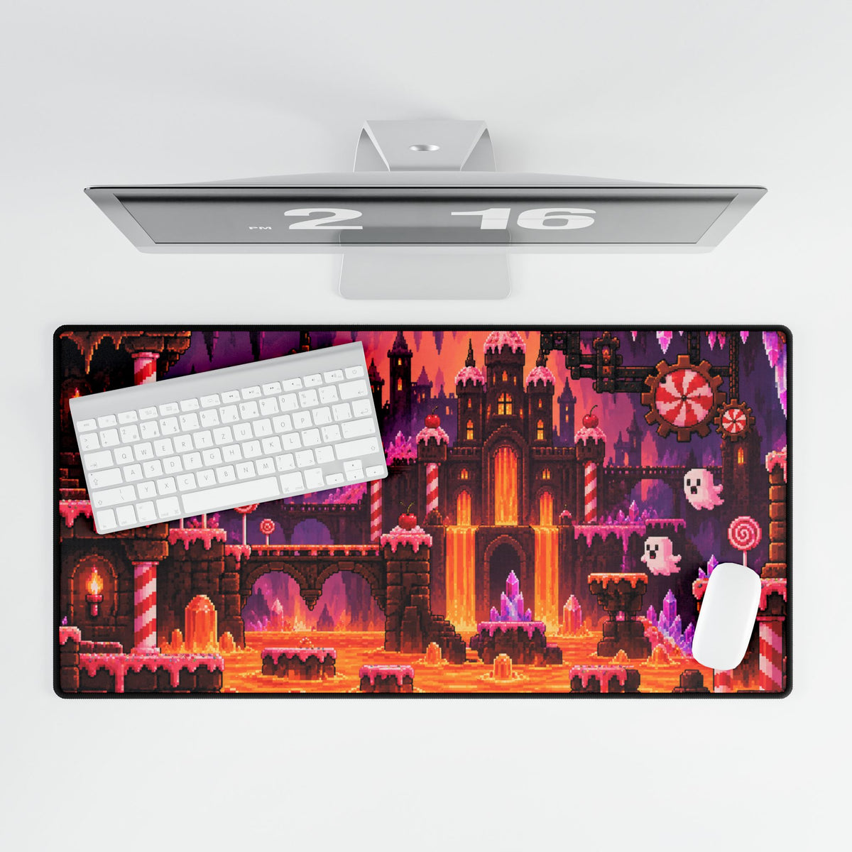 Pixel Candy Castle Desk Mat — Cute Ghosts & Candyland Gaming Mouse Pad