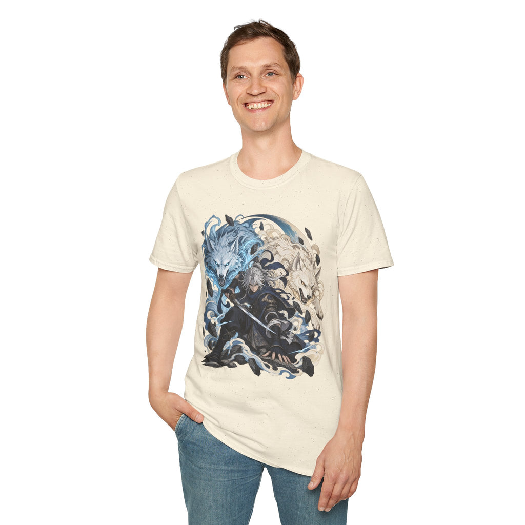Wolf Spirit T-Shirt | Japanese Samurai | Yin Yang Blue & White Wolves Graphic Tee
