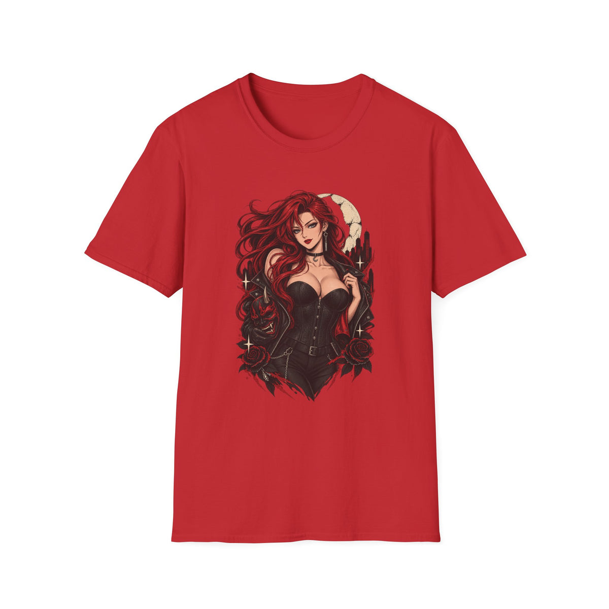 Crimson Dusk | Sexy Gothic Hannya Mask Pin up Woman T-Shirt