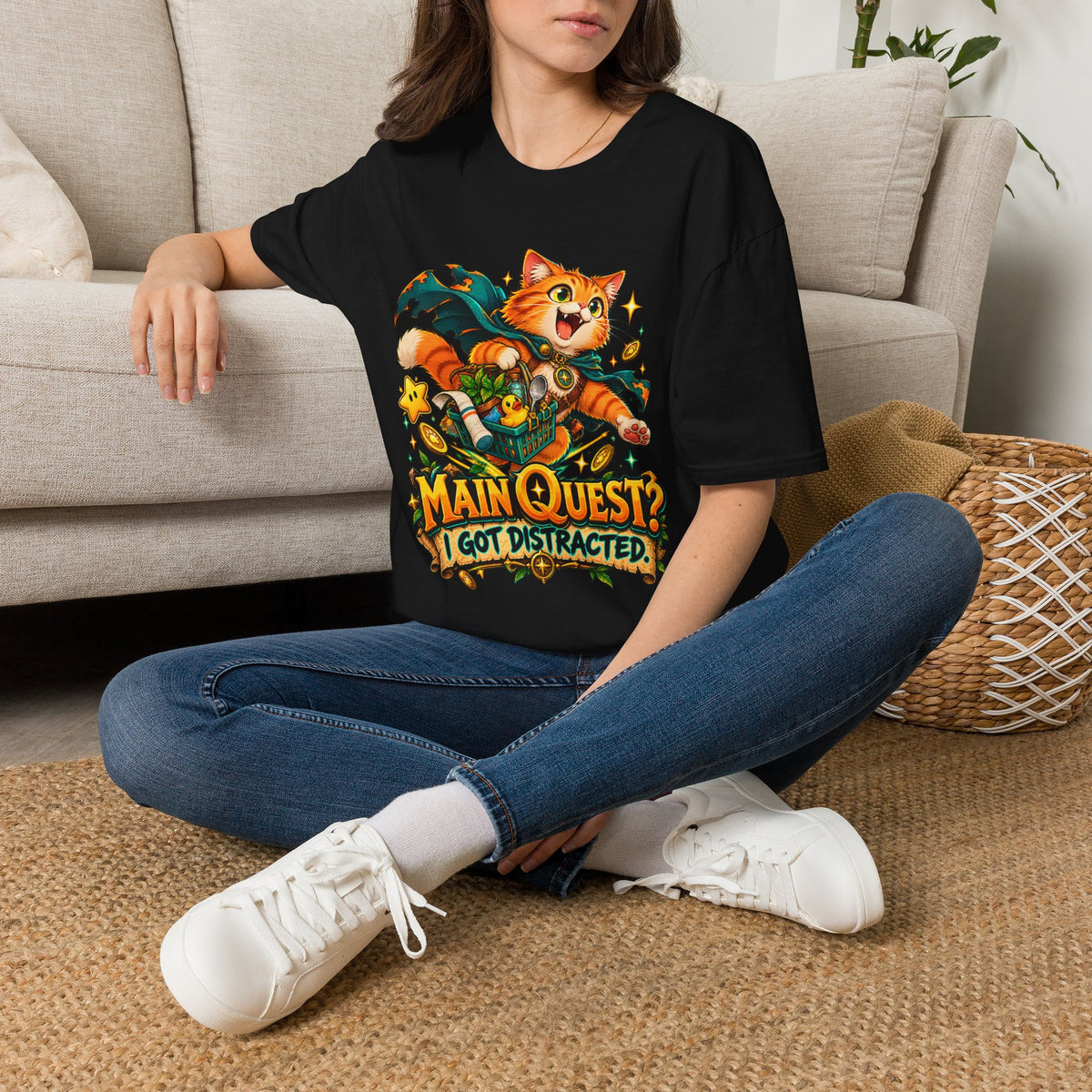 Main Quest? I Got Distracted | Funny Gaming Cat Tee