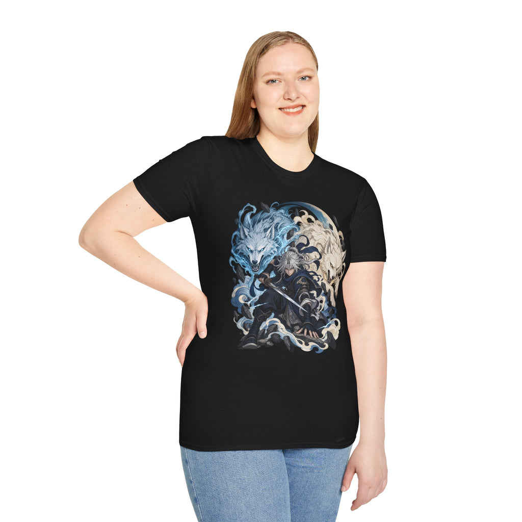 Wolf Spirit T-Shirt | Japanese Samurai | Yin Yang Blue & White Wolves Graphic Tee