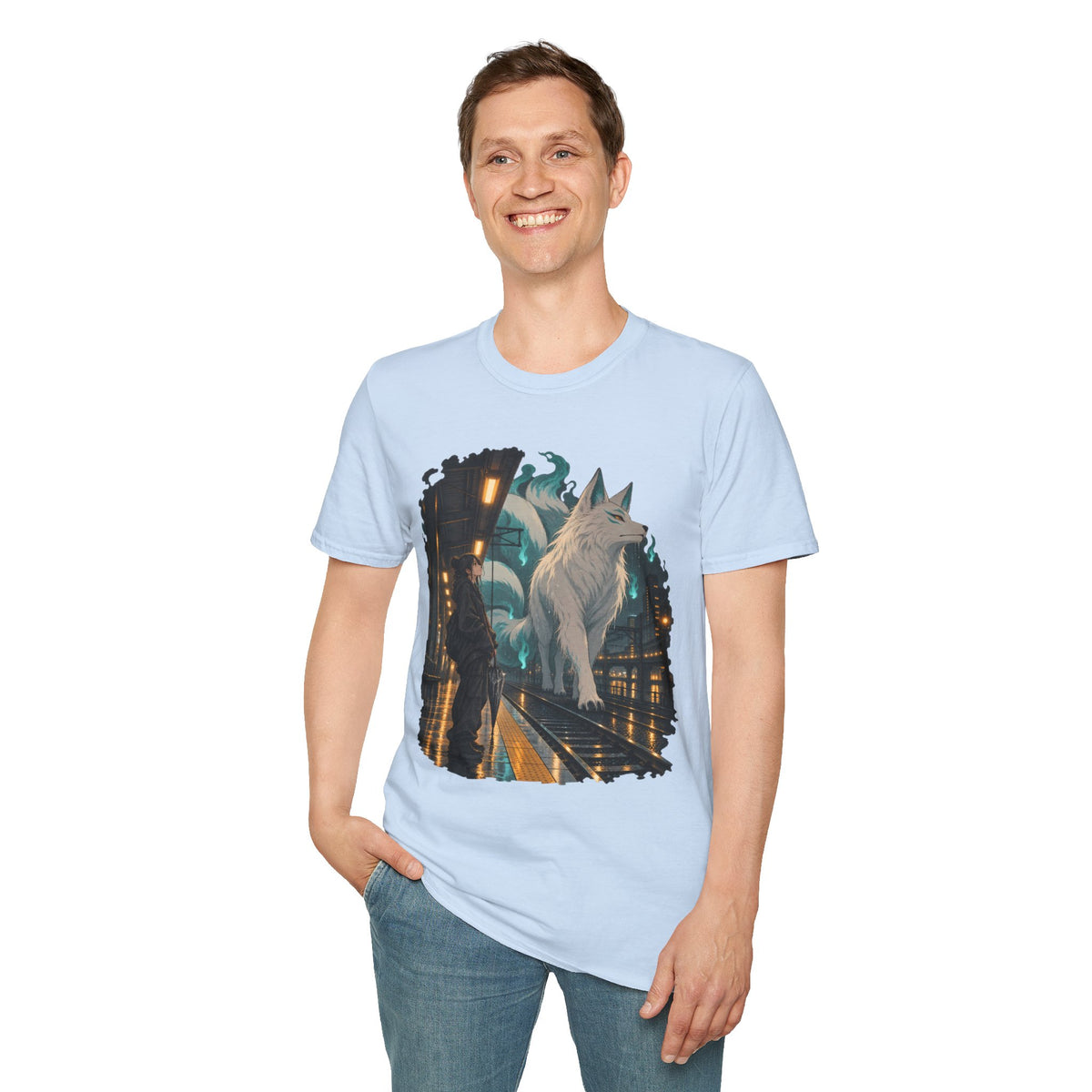 Wolf in the Rain | Last Train Home T-Shirt | Urban Nightscape Graphic Tee