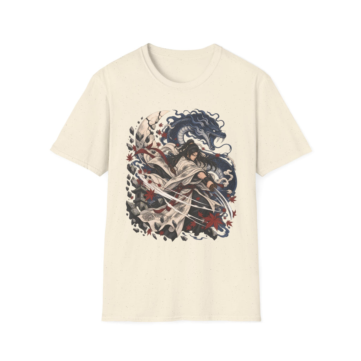 Samurai of the Dragon | Japanese Anime Warrior & Serpent Illustration T Shirt