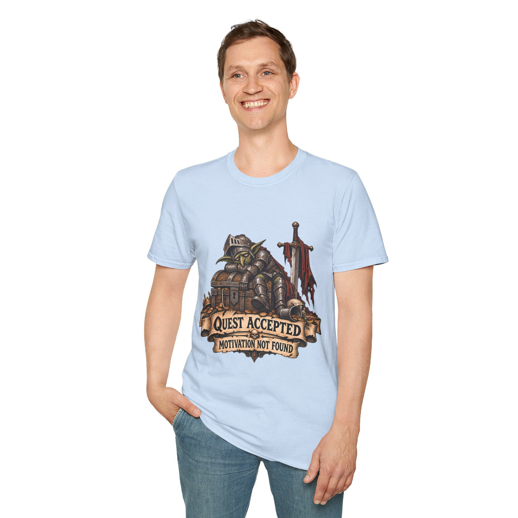 Quest Accepted T‑Shirt | Fantasy Gamer Tee (Motivation Not Found)