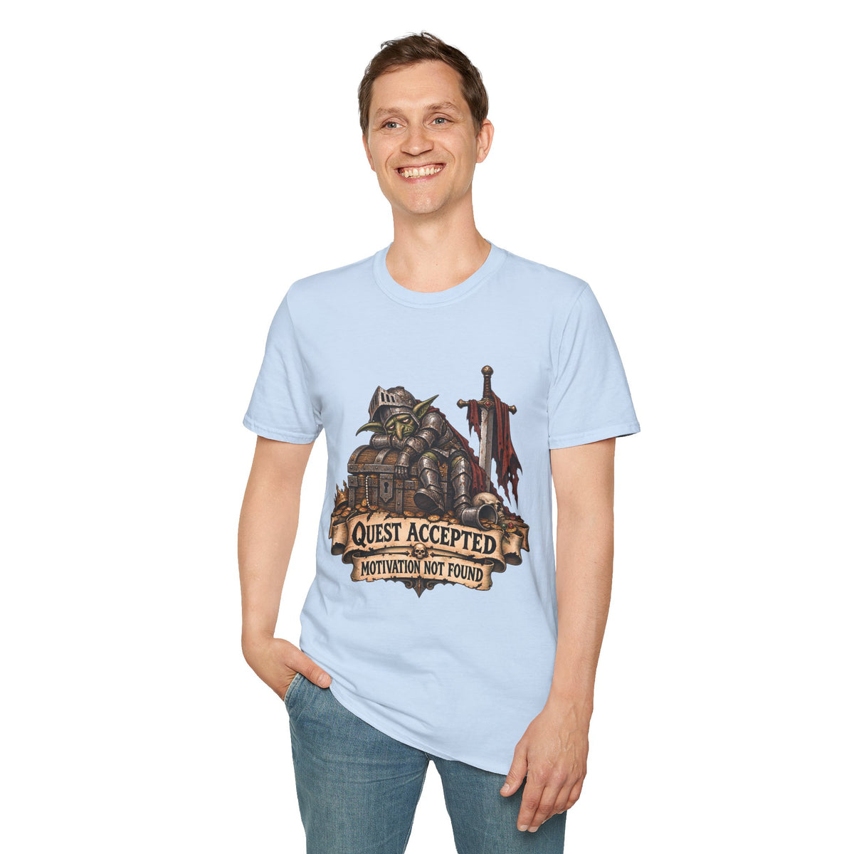 Quest Accepted T‑Shirt | Fantasy Gamer Tee (Motivation Not Found)
