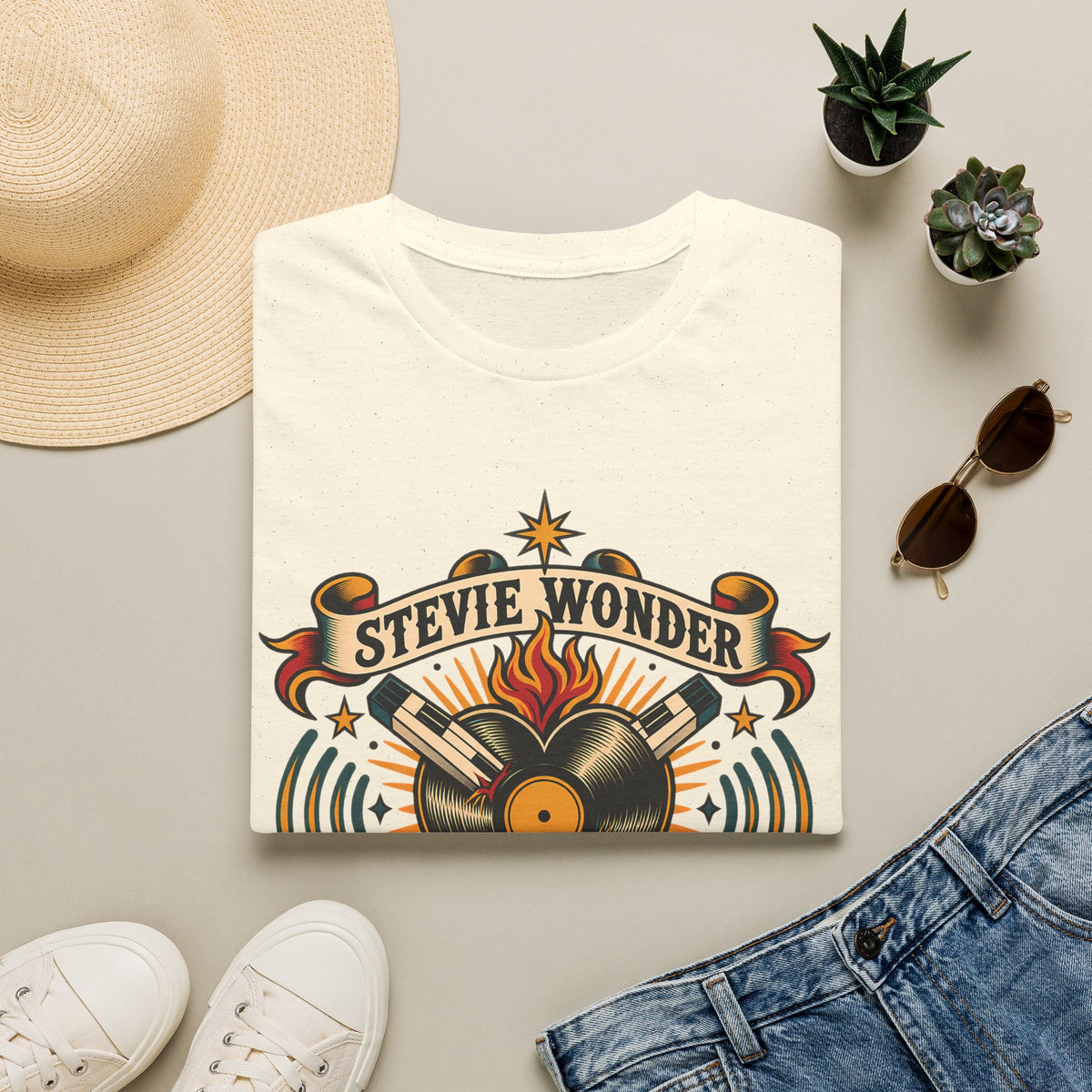 Stevie Wonder Vintage Record Tee - "50 Years in the Key" Graphic T-Shirt