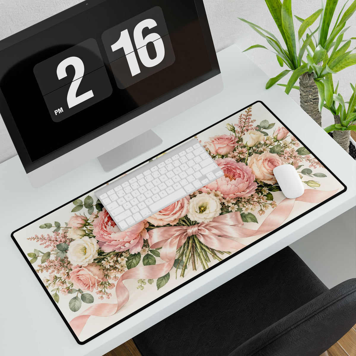 Blush Pink Floral Ribbon Bouquet Romantic Art - Pastel Floral Design