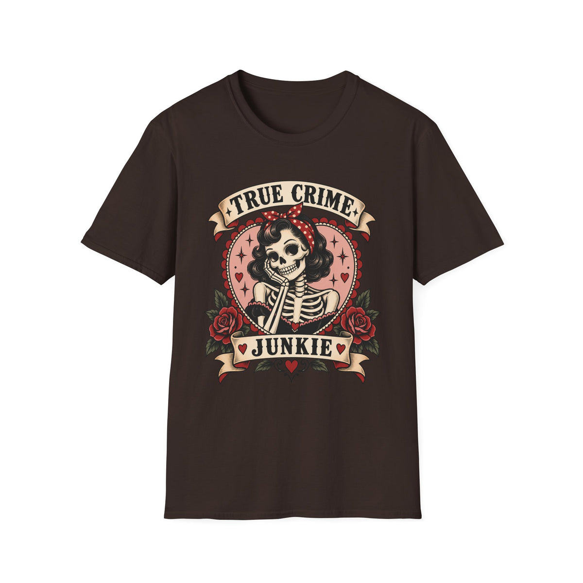 True Crime Junkie | Vintage Skeleton Rose Graphic Tee