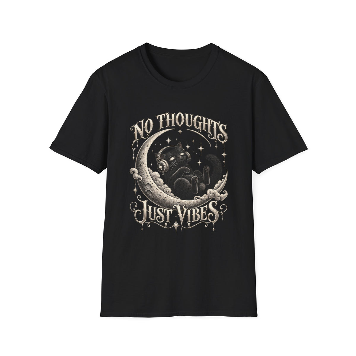 No Thoughts Just Vibes | Moon & Stars Retro Chill Graphic Tee