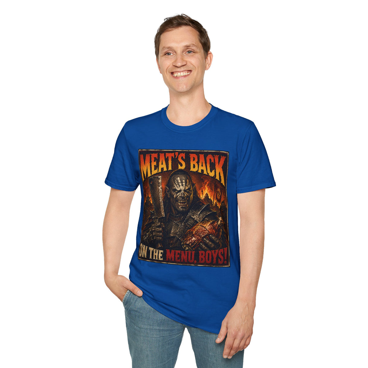 Meat’s Back Horror Graphic T-Shirt — ‘Meat’s Back on the Menu Boys’ Retro Slayer Tee